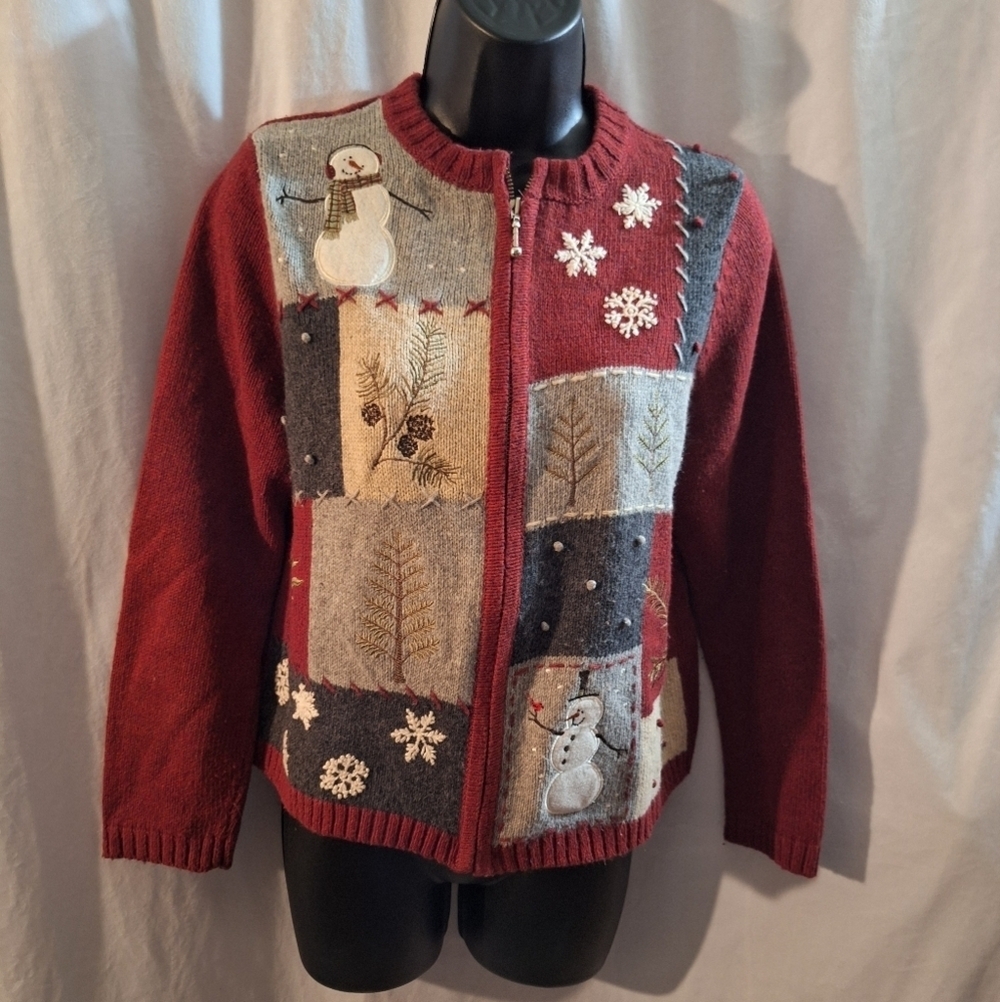 Croft & Barrow Burgundy Snowflake Sweater - Picture 1 of 6